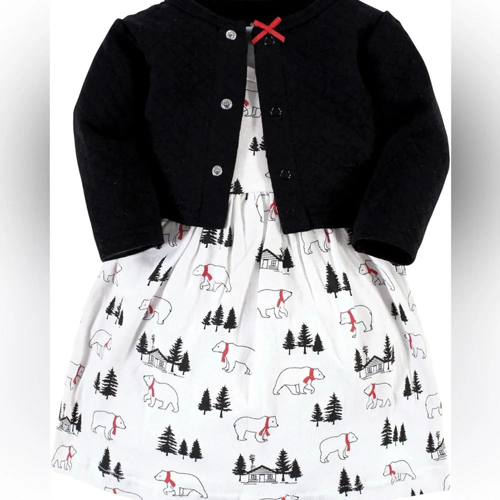 0-3 Month Hudson Baby Girl cute Dress with cardigan great for the holidays